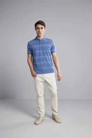 Polo Manga Curta com Bolso Comfort Malha - Azul Jeans / Branco