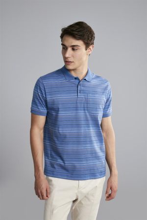 Polo Manga Curta com Bolso Comfort Malha - Azul Jeans / Branco