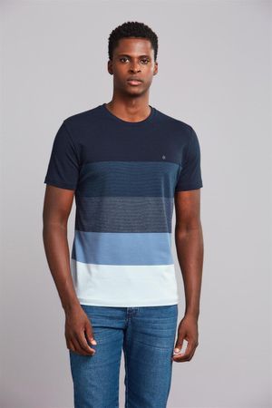 Camiseta Manga Curta Malha Slim Fit - Azul Marinho / Azul Ceu