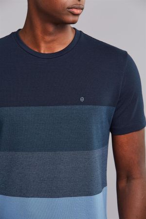 Camiseta Manga Curta Malha Slim Fit - Azul Marinho / Azul Ceu