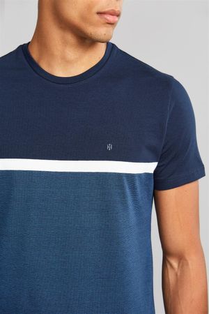 Camiseta Manga Curta Malha Slim Fit - Azul Marinho / Azul Médio