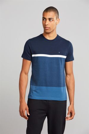 Camiseta Manga Curta Malha Slim Fit - Azul Marinho / Azul Médio