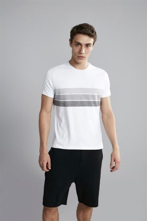 Camiseta Manga Curta Malha Slim Fit - Branco / Cinza Médio