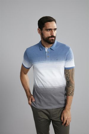 Polo Manga Curta Piquet Slim Fit - Azul / Cinza