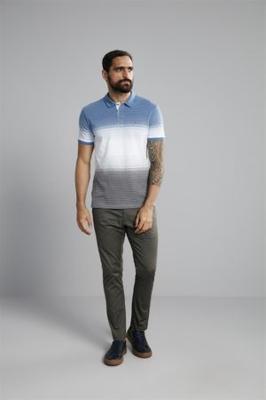 Polo Manga Curta Piquet Slim Fit - Azul / Cinza