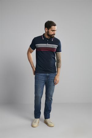 Polo Manga Curta Malha Slim Fit - Azul Marinho / Branco