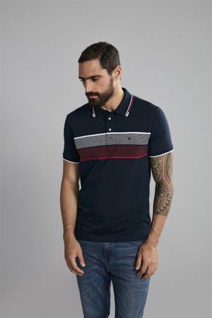 Polo Manga Curta Malha Slim Fit - Azul Marinho / Branco