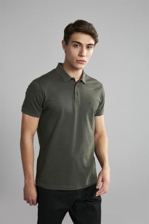 Polo Manga Curta Premium Jacquart Slim Fit - Verde Escuro