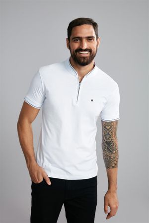 Polo Manga Curta Básica Malha Slim Fit - Branco