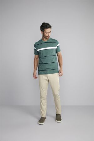 Camiseta Manga Curta Comfort Malha - Azul Marinho / Verde Menta