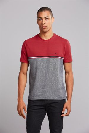 Camiseta Manga Curta Comfort Malha - Vermelho / Cinza Claro