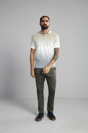 Polo Manga Curta Office Comfort Malha - Khaki / Creme