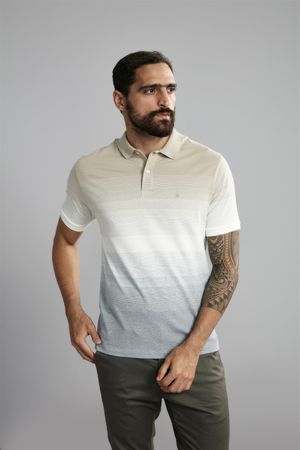 Polo Manga Curta Office Comfort Malha - Khaki / Creme