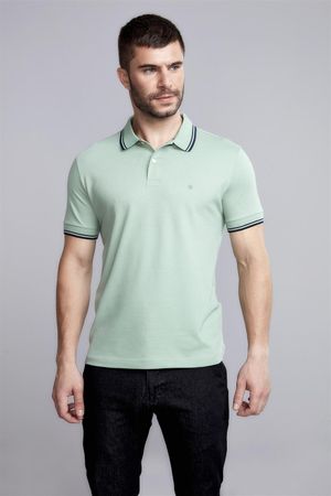 Polo Manga Curta Piquet Básica Slim Fit - Verde Orvalho