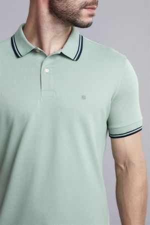 Polo Manga Curta Piquet Básica Slim Fit - Verde Orvalho