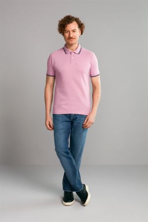 Polo Manga Curta Piquet Básica Slim Fit - Rosa