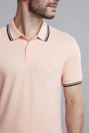 Polo Manga Curta Piquet Básica Slim Fit - Laranja Pessego