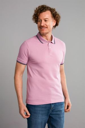 Polo Manga Curta Piquet Básica Slim Fit - Rosa