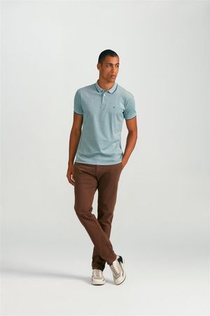 Polo Manga Curta Pima Slim Fit - Azul Petróleo / Branco