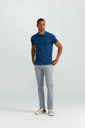 Polo Manga Curta Pima Slim Fit - Azul Marinho / Azul Royal