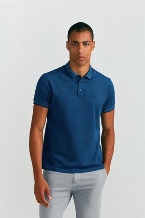 Polo Manga Curta Pima Slim Fit - Azul Marinho / Azul Royal