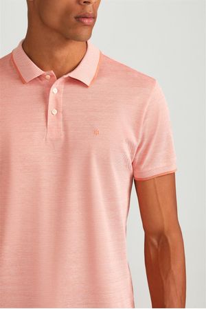 Polo Manga Curta Pima Slim Fit - Rosa Salmão / Branco