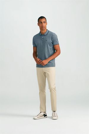 Polo Manga Curta Pima Slim Fit - Azul Marinho / Azul Hortência