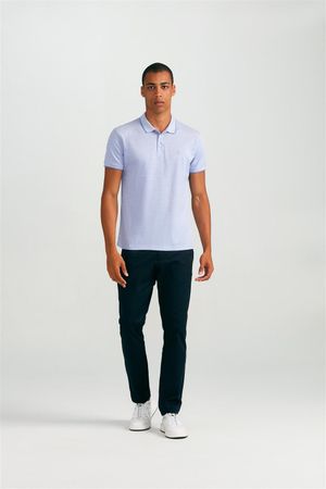Polo Manga Curta Pima Slim Fit - Lilás Alfazema / Branco
