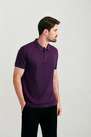 Polo Manga Curta Pima Slim Fit - Azul Marinho / Rosa Fúcsia