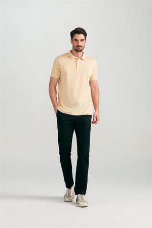 Polo Manga Curta Pima Slim Fit - Amarelo Mostarda / Branco