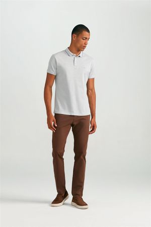 Polo Manga Curta Pima Slim Fit - Cinza / Branco