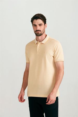 Polo Manga Curta Pima Slim Fit - Amarelo Mostarda / Branco