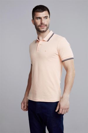 Polo Manga Curta Piquet Básica Slim Fit - Laranja Pessego