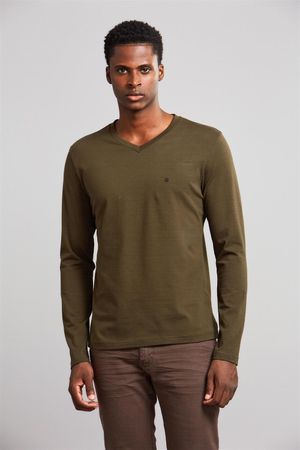 Camiseta Manga Longa Premium Malha Slim Fit - Verde Azeitona