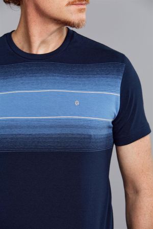 Camiseta Manga Curta Malha Slim Fit - Azul Marinho / Azul Jeans