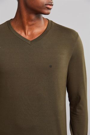 Camiseta Manga Longa Premium Malha Slim Fit - Verde Azeitona