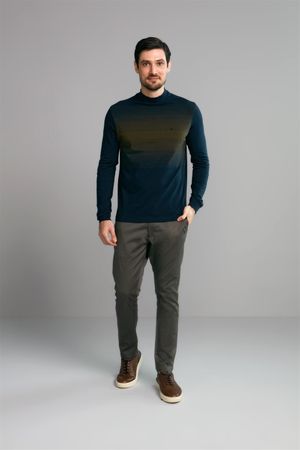 Camiseta Manga Longa Premium Malha Slim Fit - Azul Marinho / Verde Azeitona