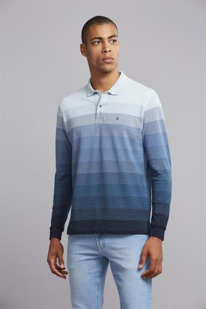 Polo Manga Longa Comfort Piquet - Azul Claro / Azul Marinho