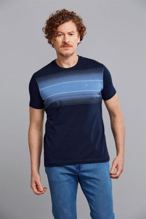 Camiseta Manga Curta Malha Slim Fit - Azul Marinho / Azul Jeans