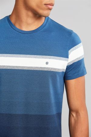 Camiseta Manga Curta Malha Slim Fit - Azul Marinho / Azul Medio