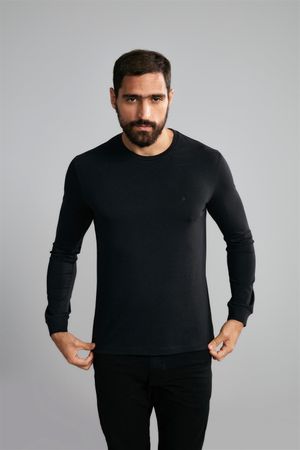 Camiseta Manga Longa Premium Malha Slim Fit - Preto