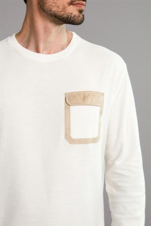 Camiseta Manga Longa Gola Careca Slim Fit - Off White