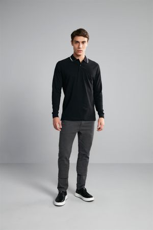 Polo Manga Longa Comfort Premium Piquet - Preto