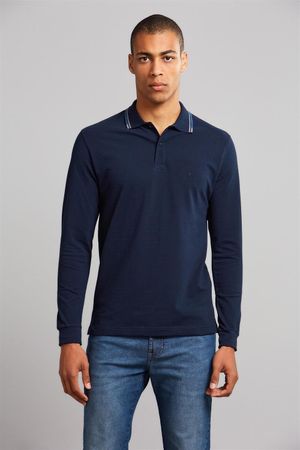 Polo Manga Longa Comfort Premium Piquet - Azul Marinho