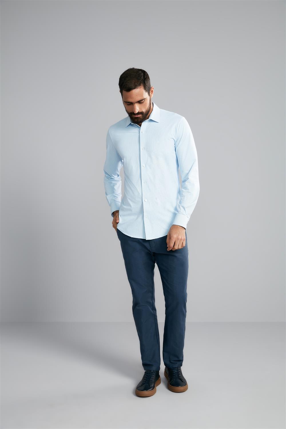 Camisa Manga Longa Tecnocomfy Slim Fit - Azul Claro