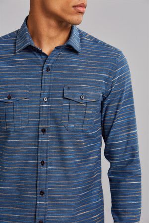 Camisa Manga Longa Fio Tinto Slim Fit - Azul Marinho