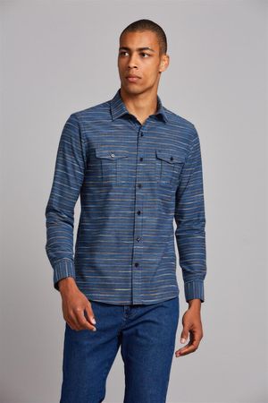 Camisa Manga Longa Fio Tinto Slim Fit - Azul Marinho