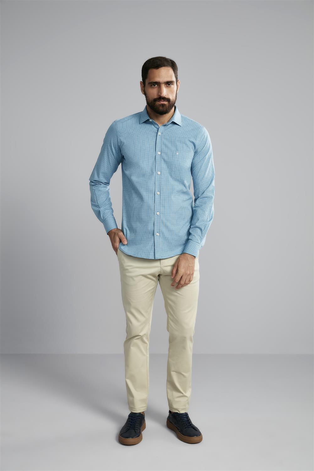 Camisa Manga Longa com Bolso Comfort Fio Tinto - Verde
