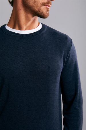 Tricot Gola Careca Básico Liso - Mescla Azul