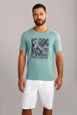 Camiseta Manga Curta Malha Slim Fit - Azul Turquesa